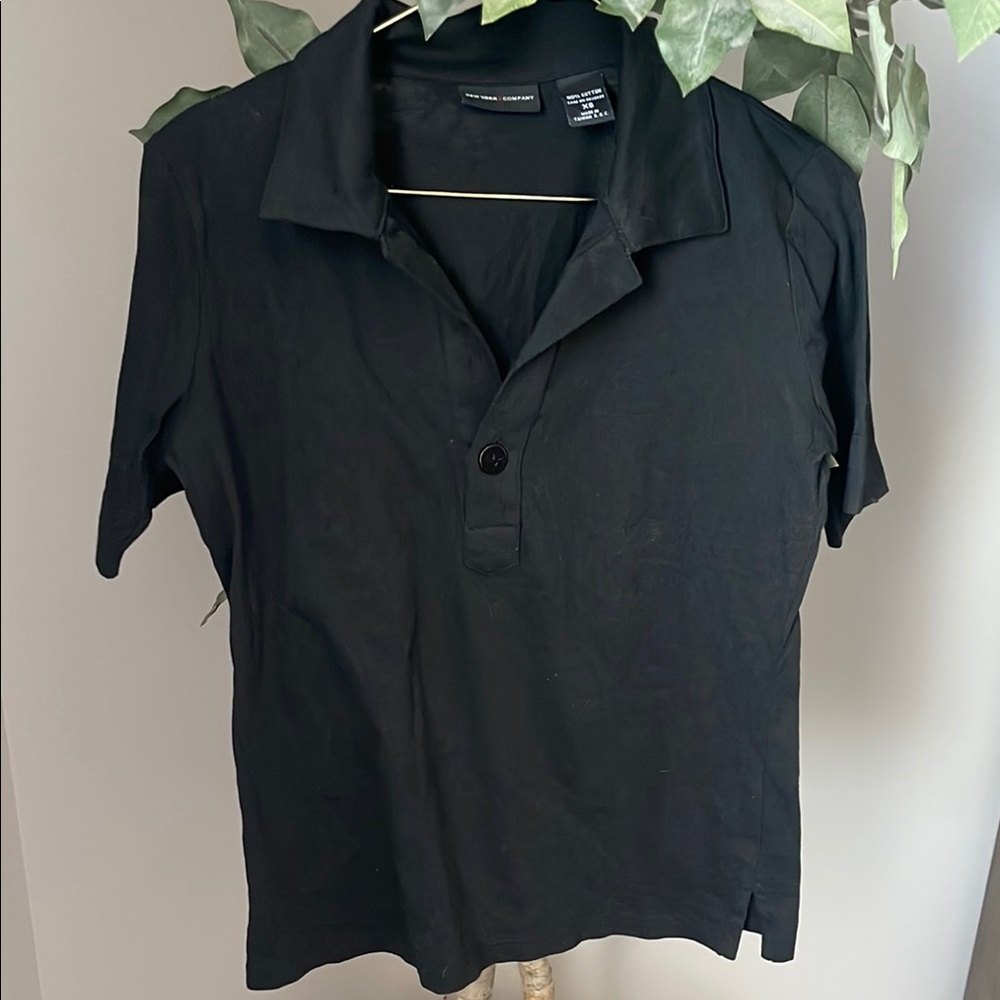 New York & Company Black SS Polo Shirt